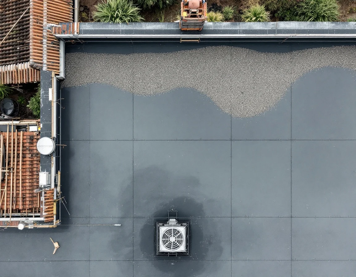 Toiture terrasse moderne avec membrane EPDM et gravillonnage à Rouen