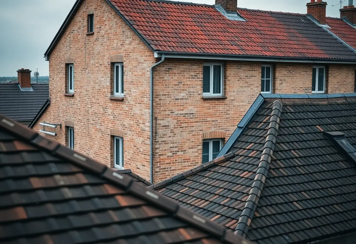 Façade industrielle convertie à Elbeuf avec toiture mixte